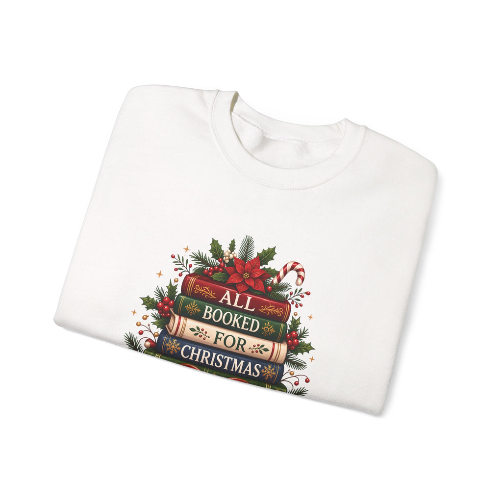All Booked For Christmas Book Lover Sweatshirt, folded