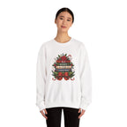 Model wearing the white All Booked For Christmas Book Lover Sweatshirt