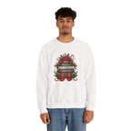 Model wearing the white All Booked For Christmas Book Lover Sweatshirt