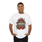 Model wearing the white All Booked For Christmas Book Lover T-Shirt