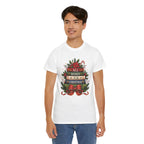 Model wearing the white All Booked For Christmas Book Lover T-Shirt
