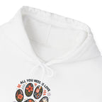 All You Need Is Love And A Dog Hoodie, front collar close-up