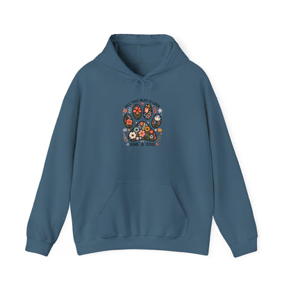 Indigo blue All You Need Is Love And A Dog hoodie with floral dog paw print