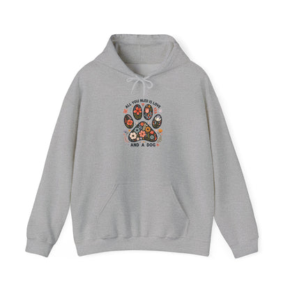 Sport grey All You Need Is Love And A Dog hoodie with floral dog paw print