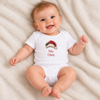 Baby wearing the White Baby Claus baby bodysuit