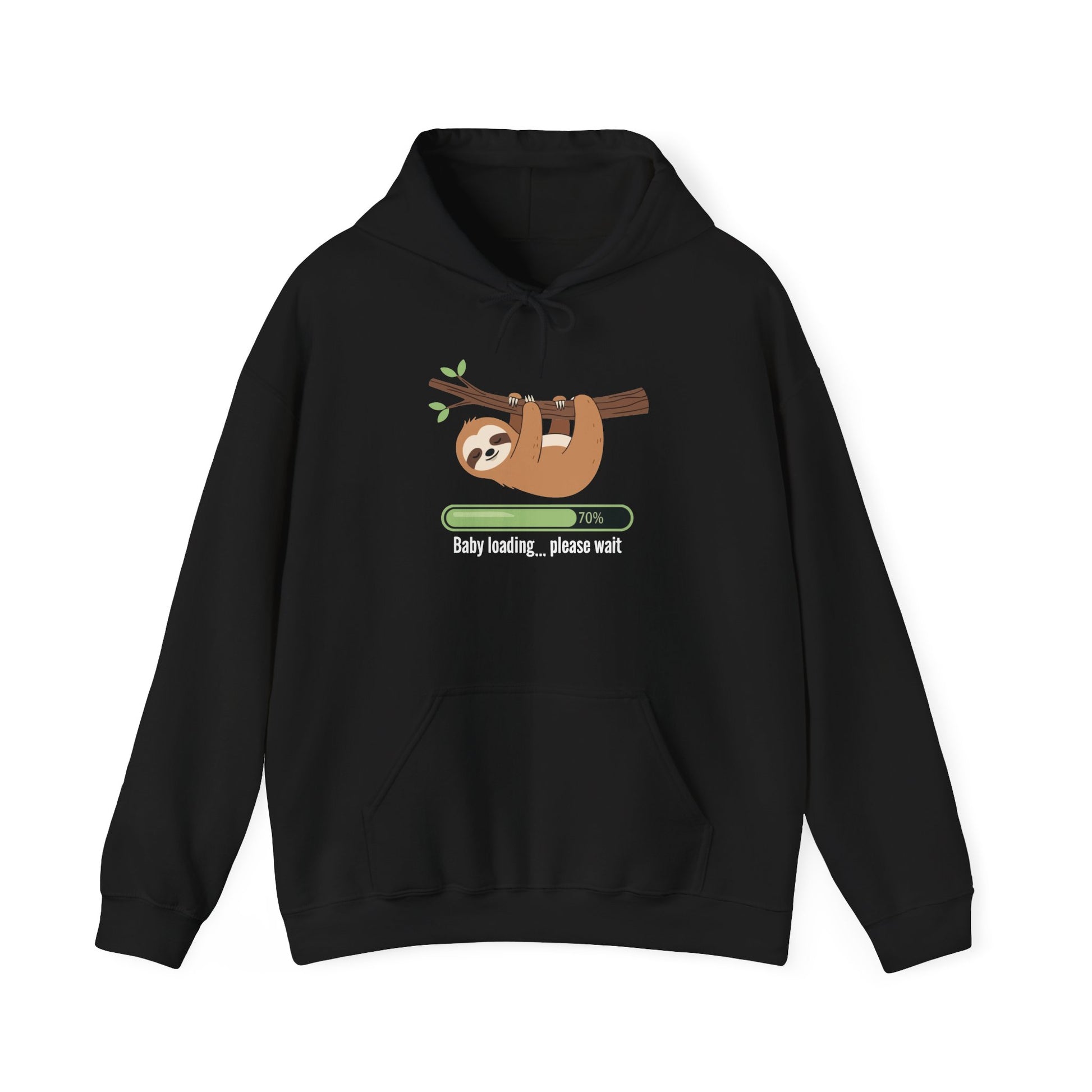 Black Baby Loading Please Wait sloth hoodie with sleeping sloth and loading bar