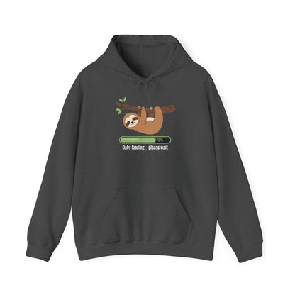 Dark heather Baby Loading Please Wait sloth hoodie with sleeping sloth and loading bar