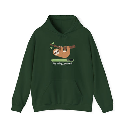 Forest green Baby Loading Please Wait sloth hoodie with sleeping sloth and loading bar