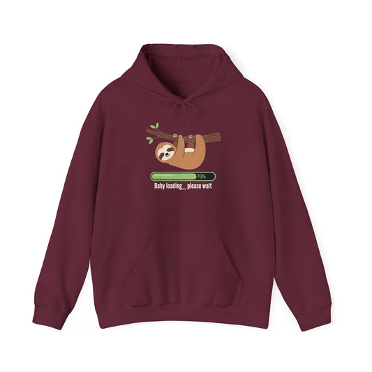 Maroon Baby Loading Please Wait sloth hoodie with sleeping sloth and loading bar