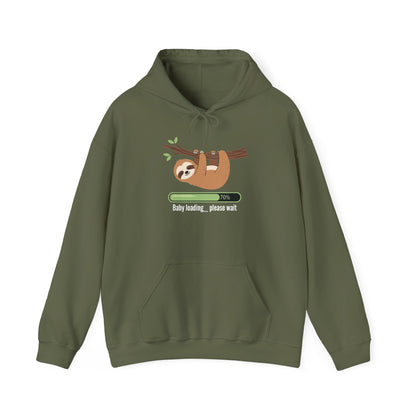 Military green Baby Loading Please Wait sloth hoodie with sleeping sloth and loading bar