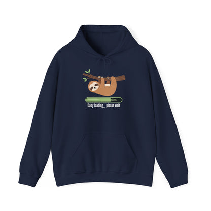Navy Baby Loading Please Wait sloth hoodie with sleeping sloth and loading bar