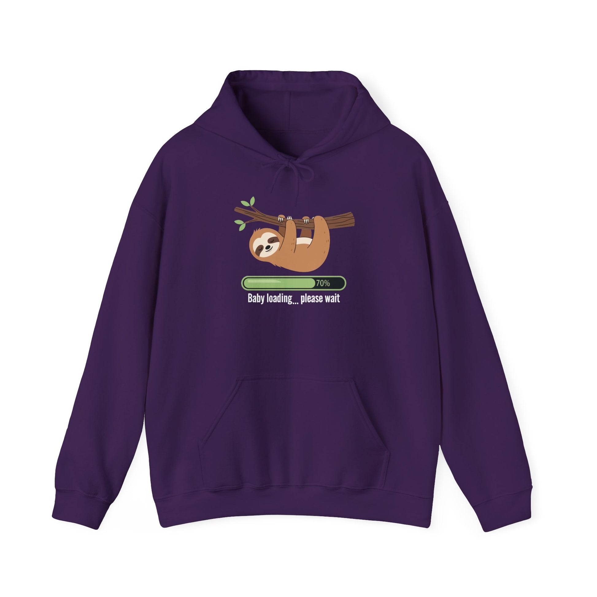 Purple Baby Loading Please Wait sloth hoodie with sleeping sloth and loading bar