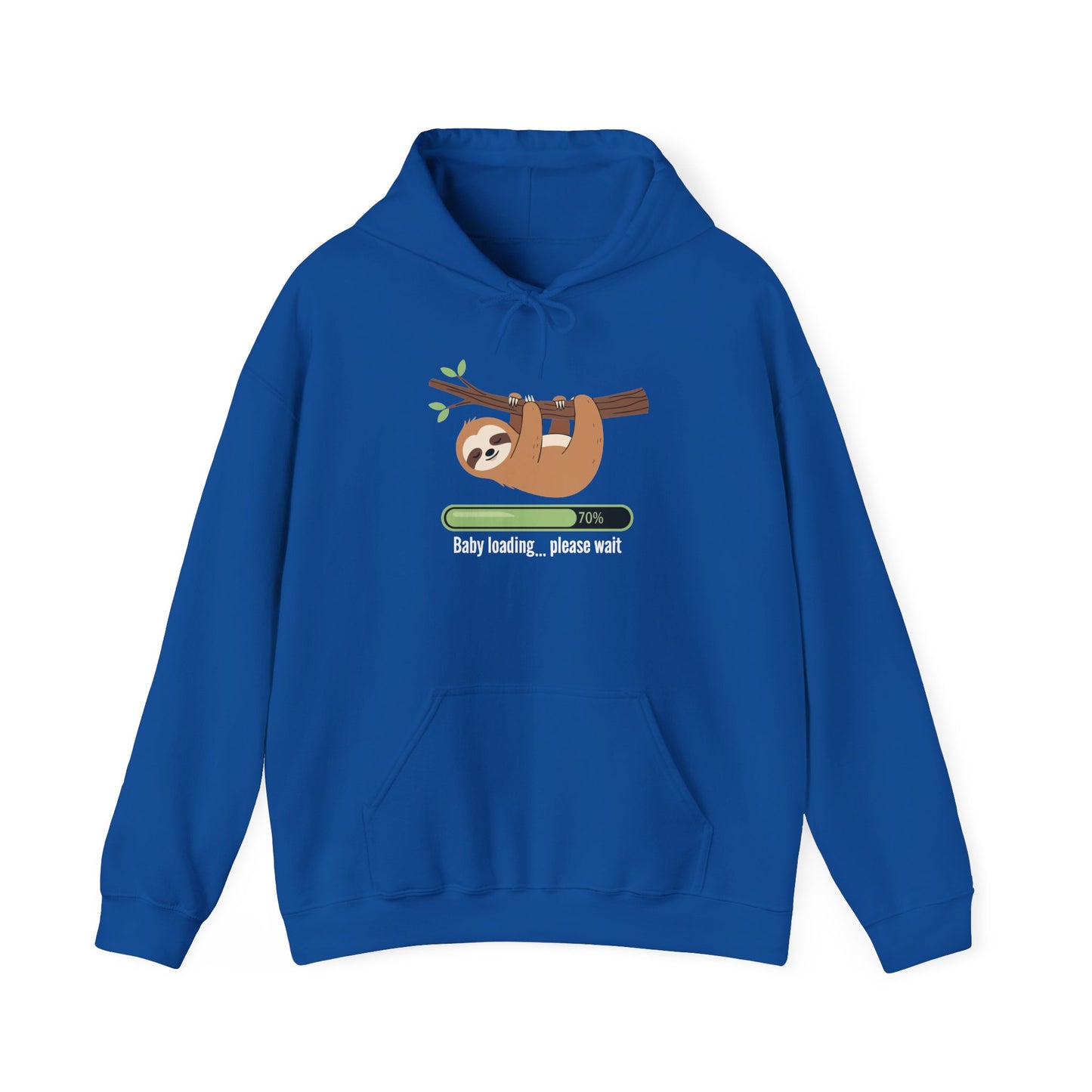 Royal blue Baby Loading Please Wait sloth hoodie with sleeping sloth and loading bar