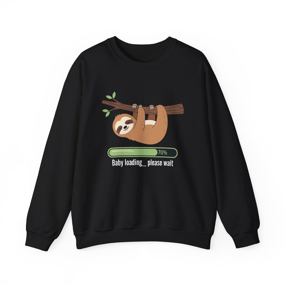 Black Baby Loading Please Wait sloth sweatshirt with sleeping sloth and loading bar