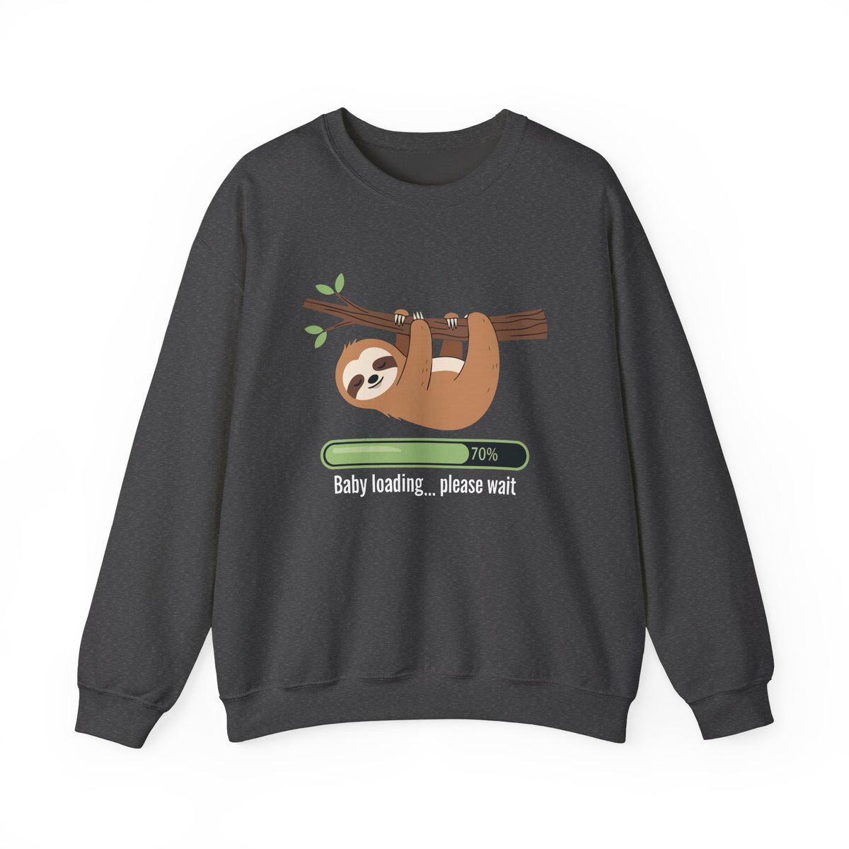 Dark heather Baby Loading Please Wait sloth sweatshirt with sleeping sloth and loading bar