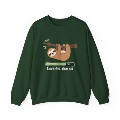 Forest green Baby Loading Please Wait sloth sweatshirt with sleeping sloth and loading bar