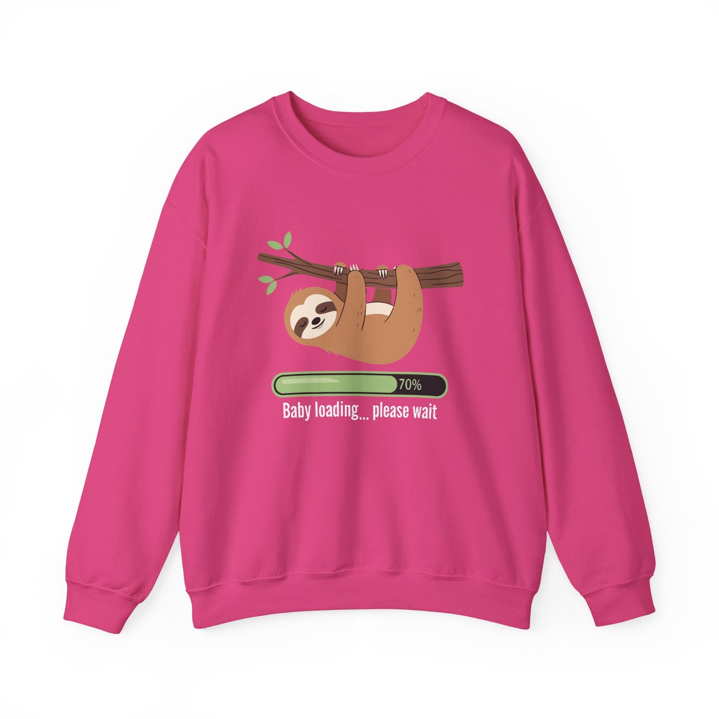 Heliconia pink Baby Loading Please Wait sloth sweatshirt with sleeping sloth and loading bar