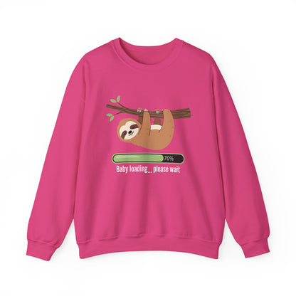 Heliconia pink Baby Loading Please Wait sloth sweatshirt with sleeping sloth and loading bar