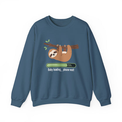 Indigo blue Baby Loading Please Wait sloth sweatshirt with sleeping sloth and loading bar