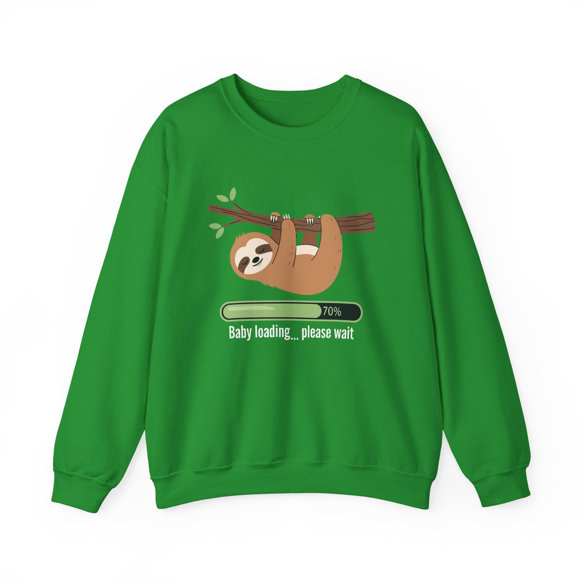 Irish green Baby Loading Please Wait sloth sweatshirt with sleeping sloth and loading bar