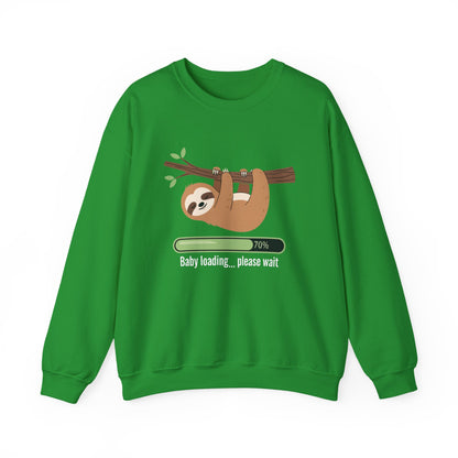 Irish green Baby Loading Please Wait sloth sweatshirt with sleeping sloth and loading bar