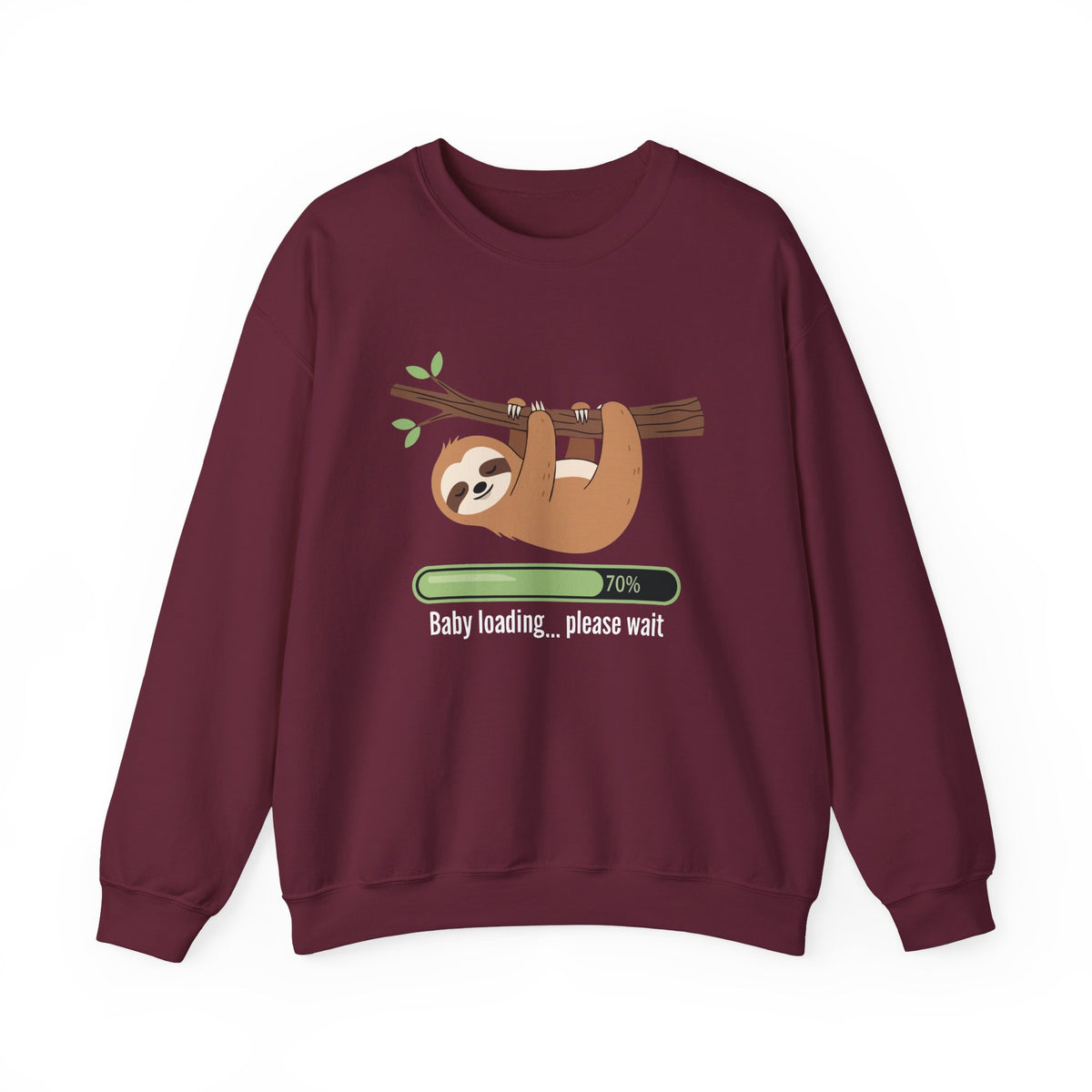 Maroon Baby Loading Please Wait sloth sweatshirt with sleeping sloth and loading bar
