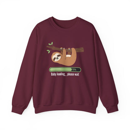 Maroon Baby Loading Please Wait sloth sweatshirt with sleeping sloth and loading bar
