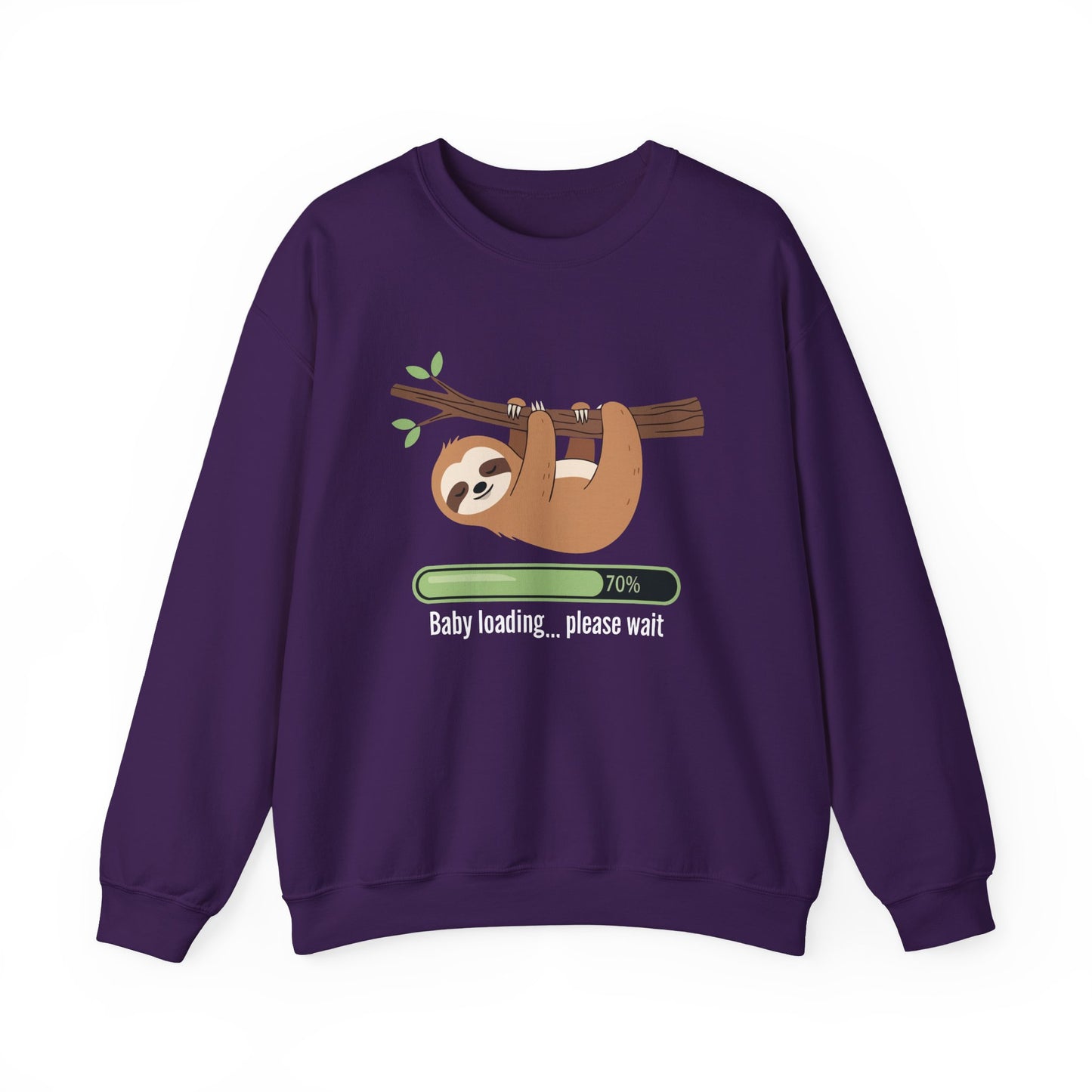 Purple Baby Loading Please Wait sloth sweatshirt with sleeping sloth and loading bar