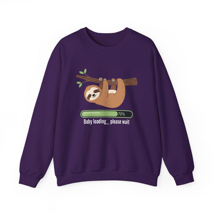 Purple Baby Loading Please Wait sloth sweatshirt with sleeping sloth and loading bar