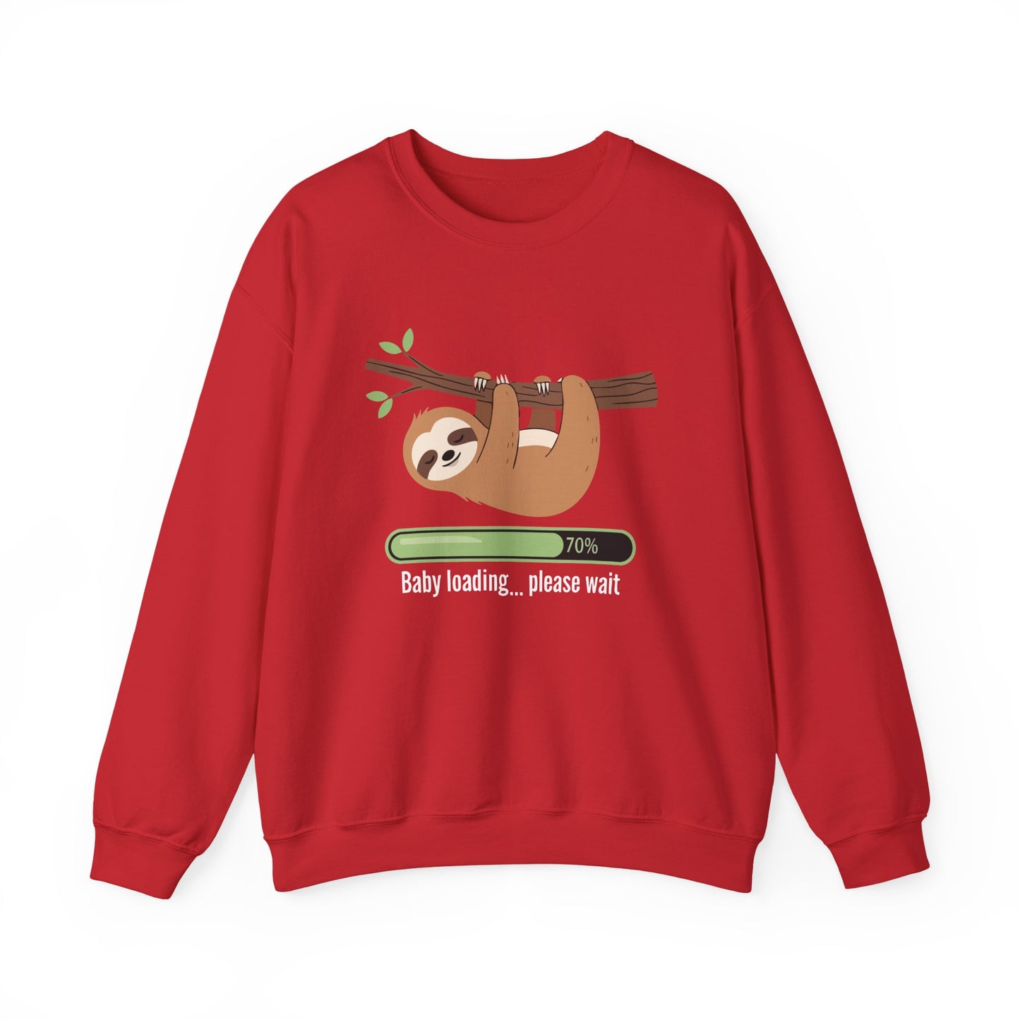 Red Baby Loading Please Wait sloth sweatshirt with sleeping sloth and loading bar