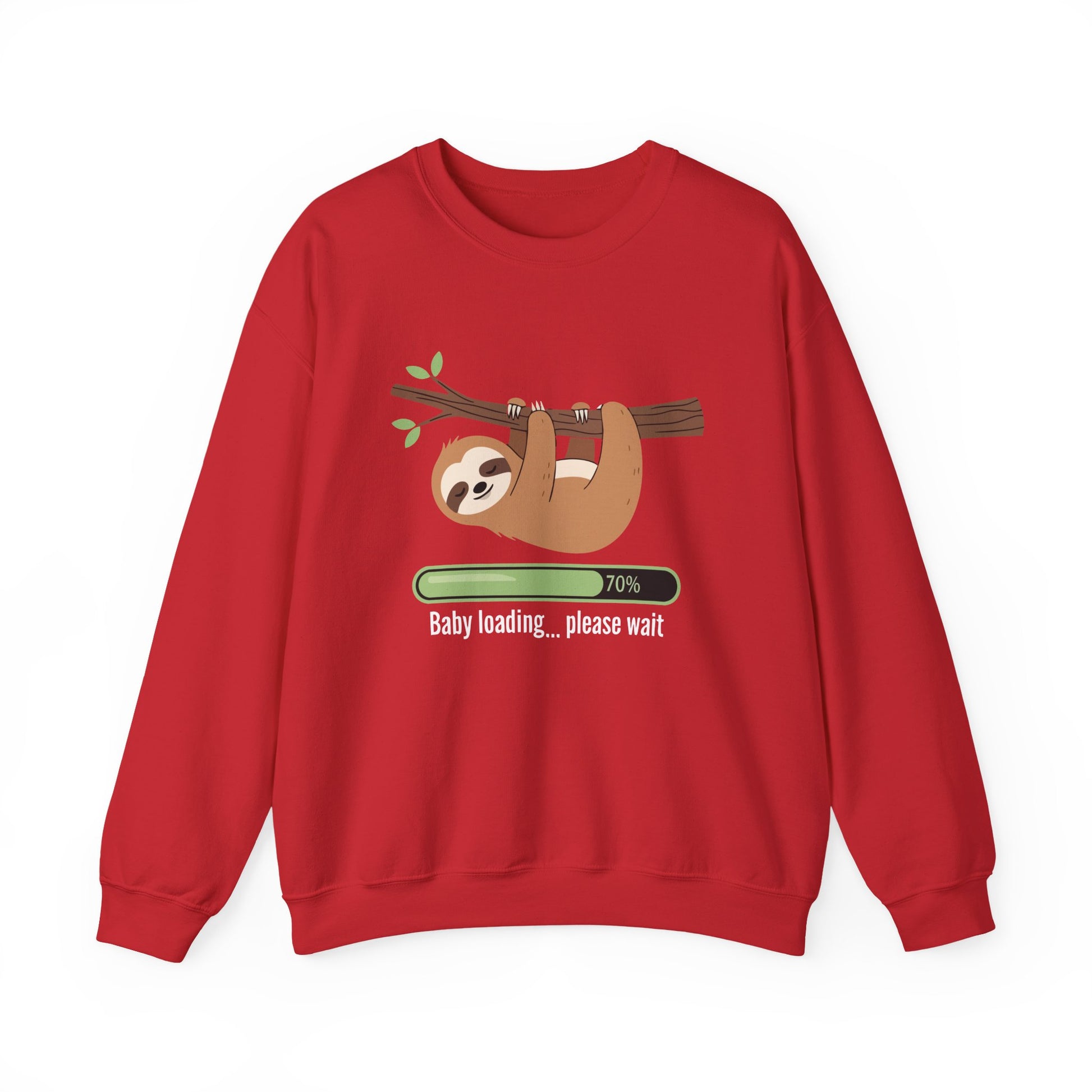 Red Baby Loading Please Wait sloth sweatshirt with sleeping sloth and loading bar
