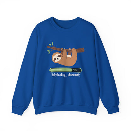 Royal blue Baby Loading Please Wait sloth sweatshirt with sleeping sloth and loading bar