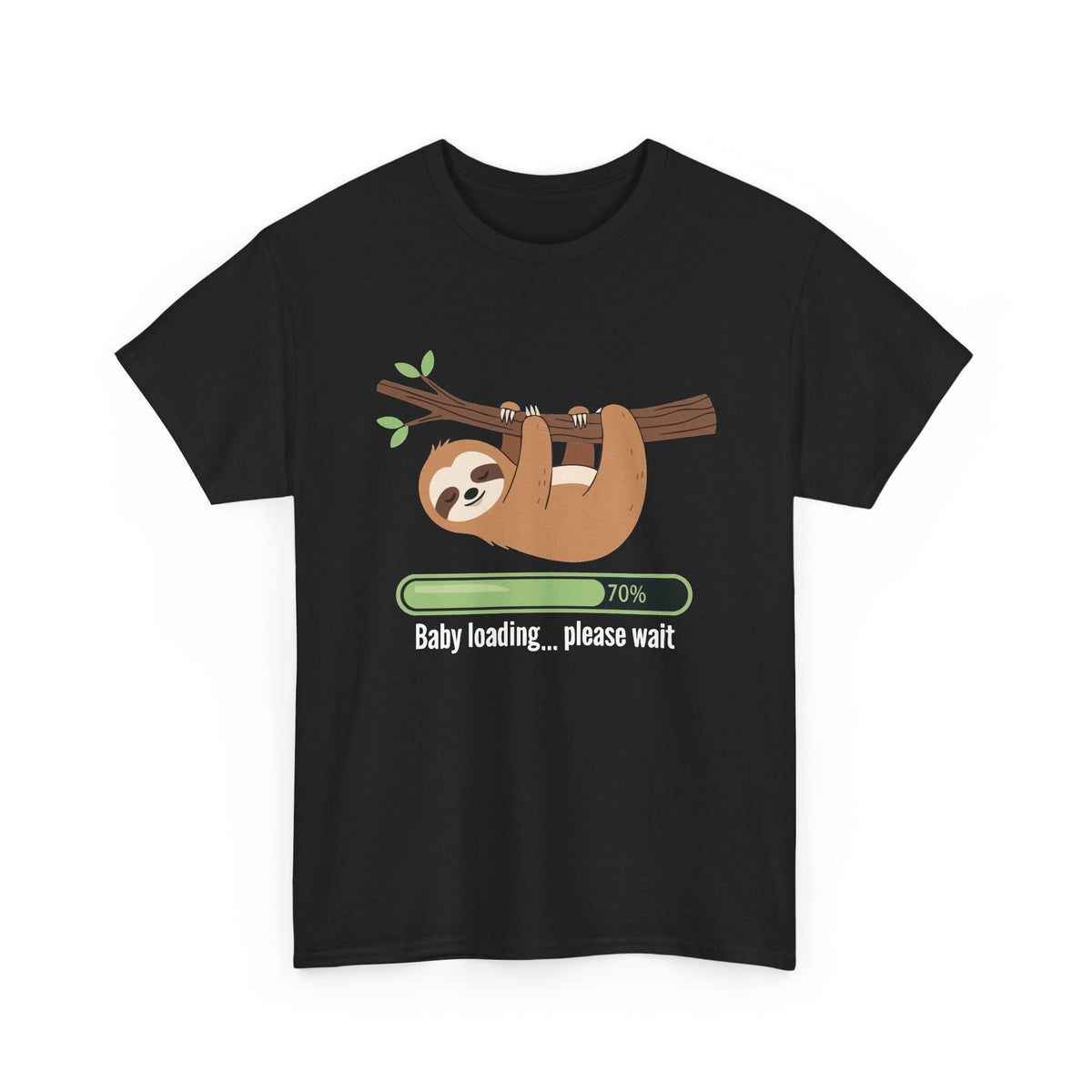 Black Baby Loading Please Wait sloth t-shirt with sleeping sloth and loading bar