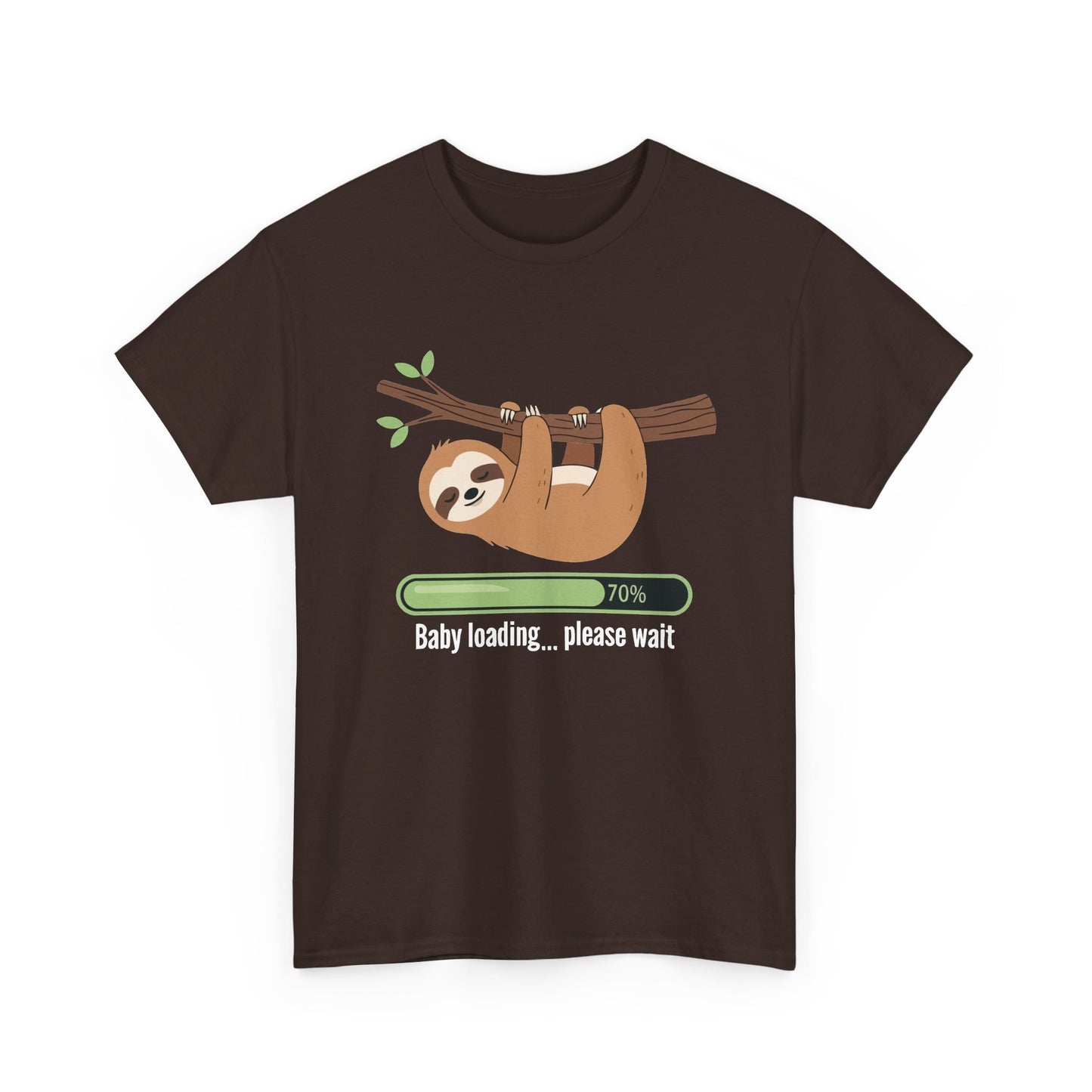 Dark chocolate Baby Loading Please Wait sloth t-shirt with sleeping sloth and loading bar
