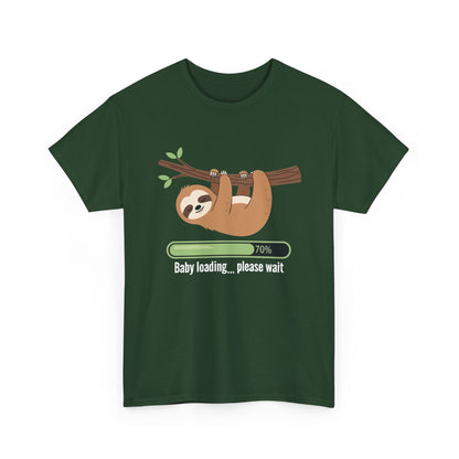 Forest green Baby Loading Please Wait sloth t-shirt with sleeping sloth and loading bar