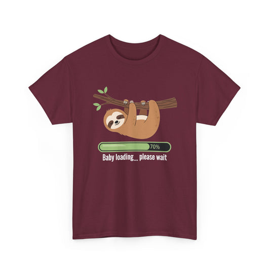 Maroon Baby Loading Please Wait sloth t-shirt with sleeping sloth and loading bar