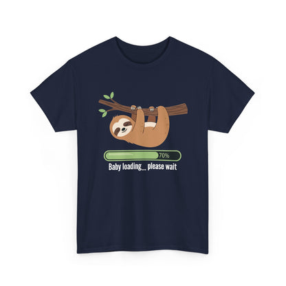 Navy Baby Loading Please Wait sloth t-shirt with sleeping sloth and loading bar