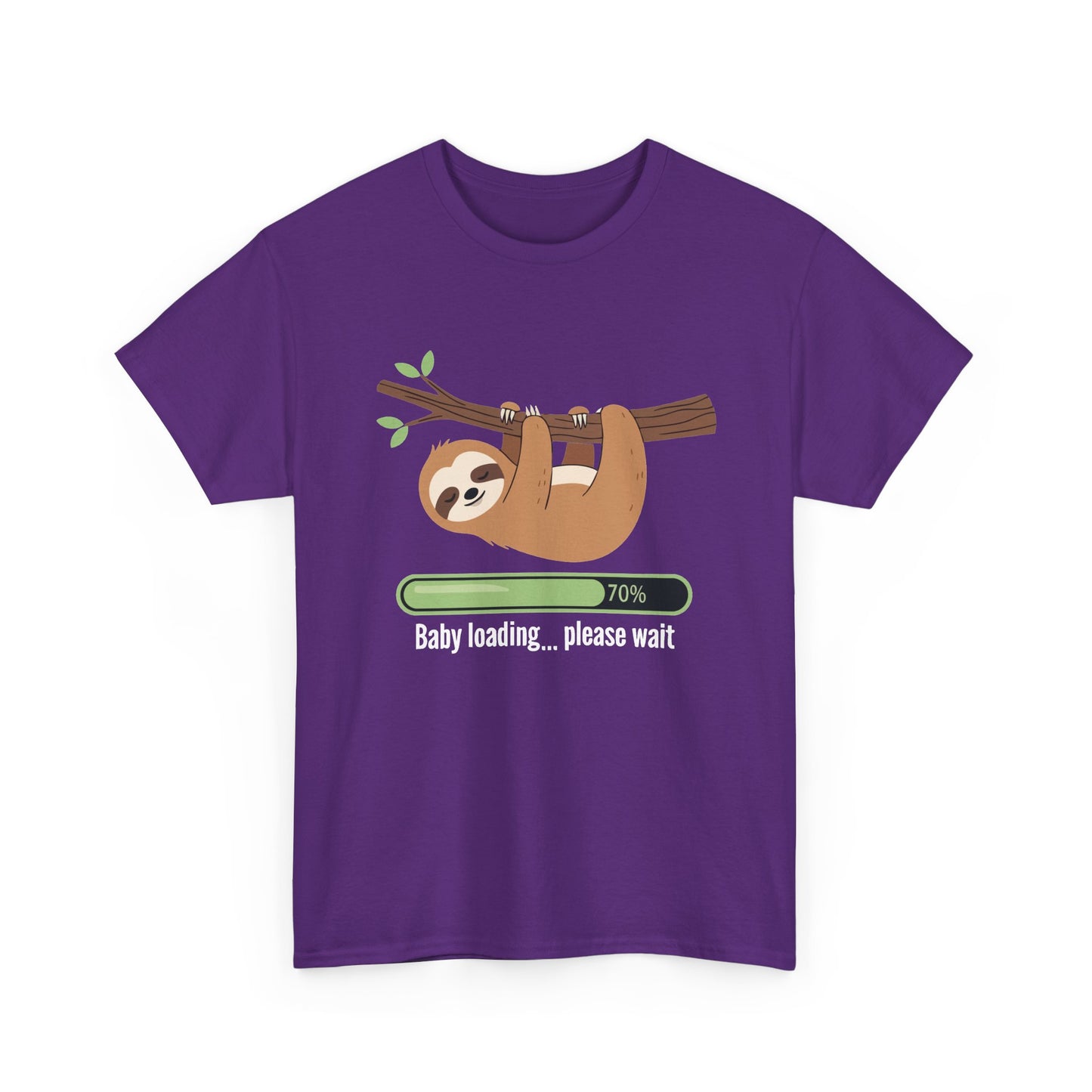 Purple Baby Loading Please Wait sloth t-shirt with sleeping sloth and loading bar