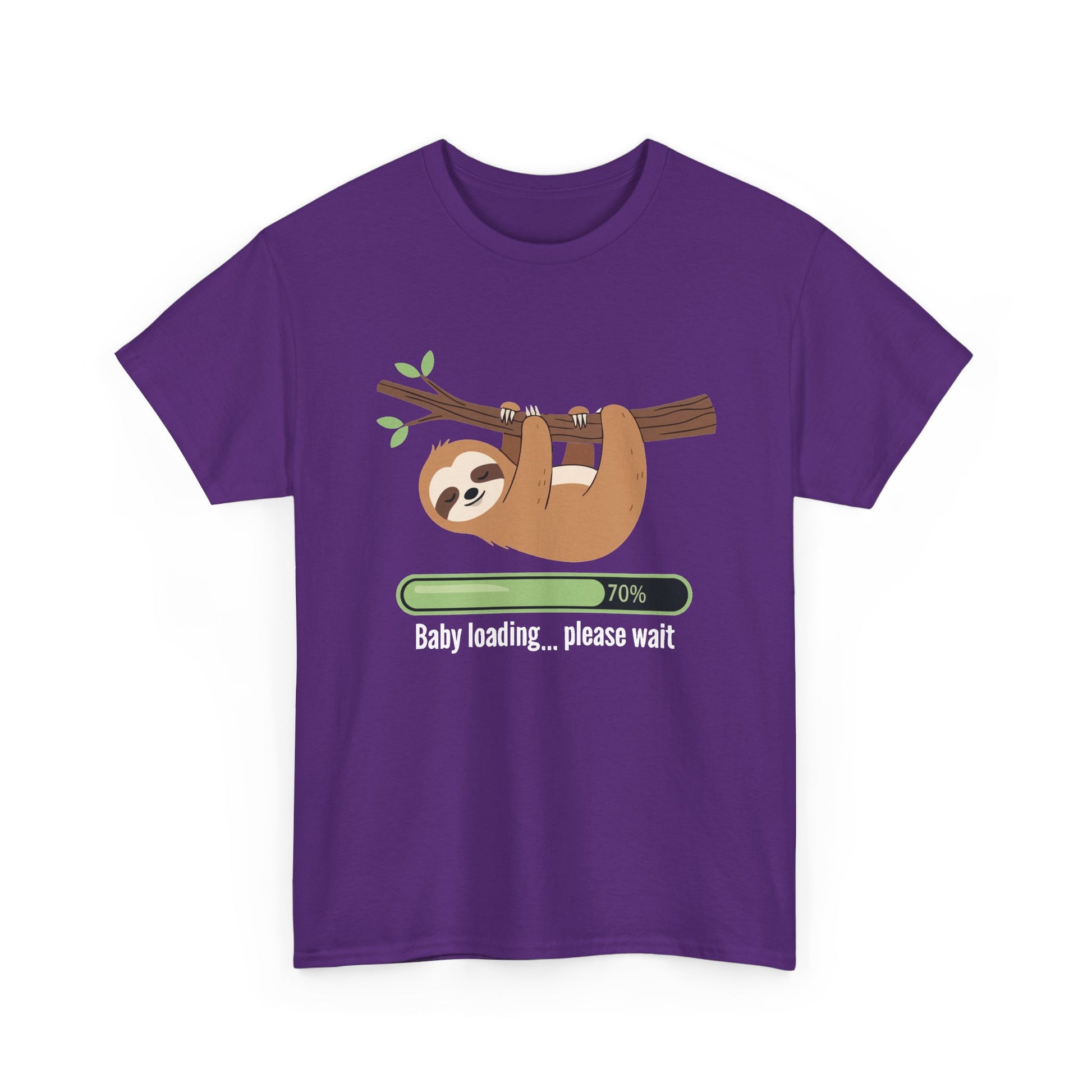 Purple Baby Loading Please Wait sloth t-shirt with sleeping sloth and loading bar