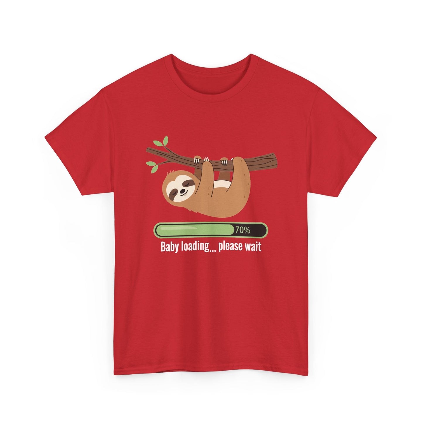 Red Baby Loading Please Wait sloth t-shirt with sleeping sloth and loading bar