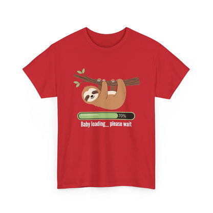 Red Baby Loading Please Wait sloth t-shirt with sleeping sloth and loading bar