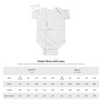 Rabbit Skins 4424 baby bodysuit size chart in inches and centimetres