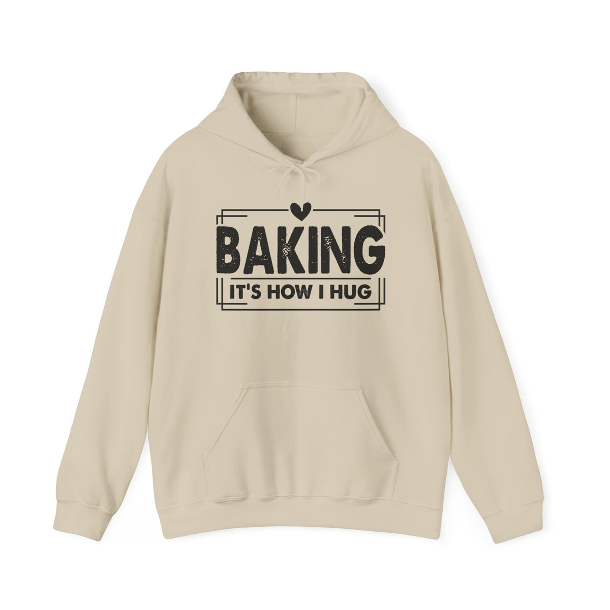 Sand Baking It's How I Hug hoodie with black framed typography and heart
