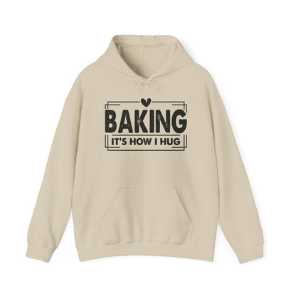 Sand Baking It's How I Hug hoodie with black framed typography and heart