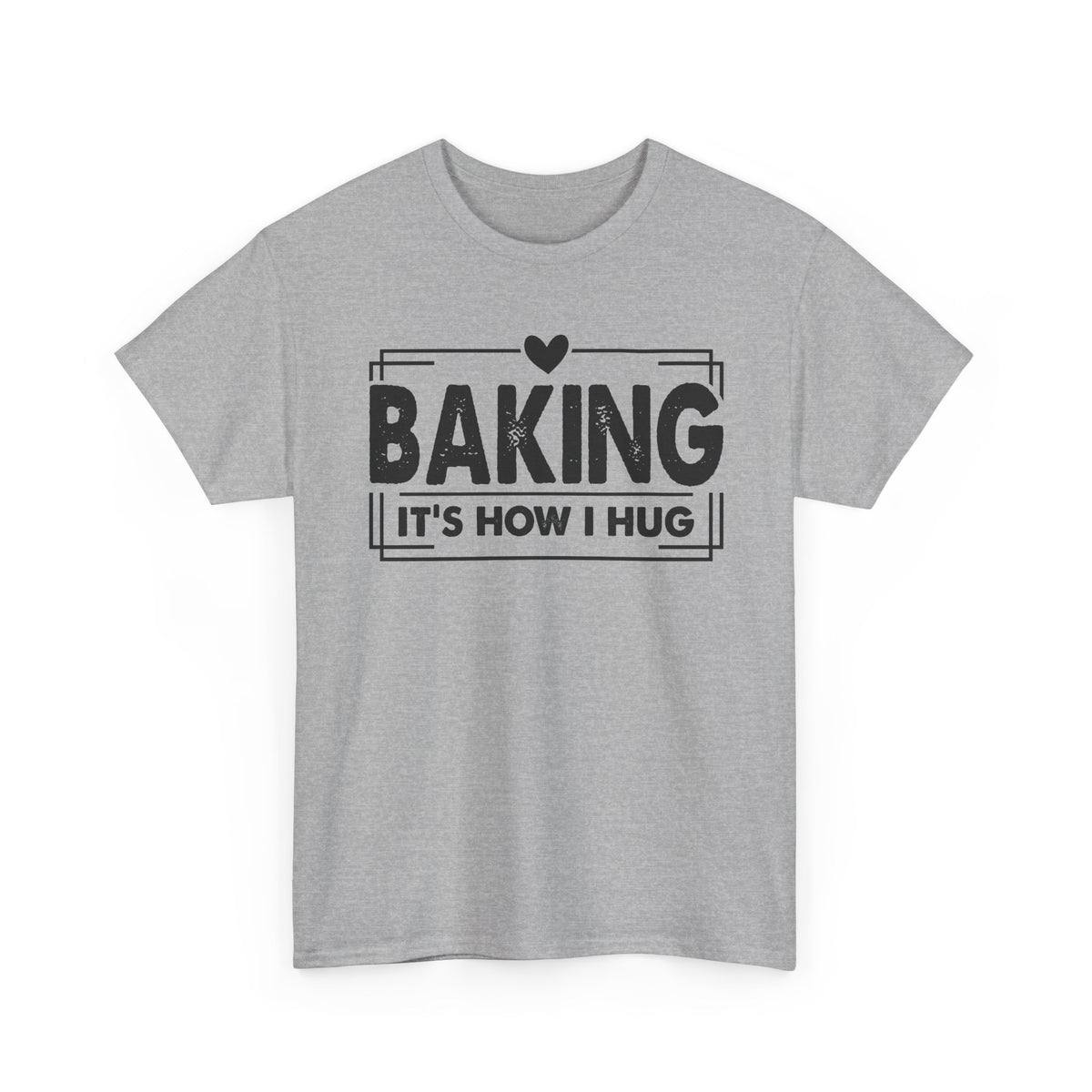 Sport Grey Baking It's How I Hug t-shirt with black framed typography and heart