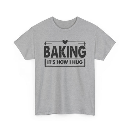 Sport Grey Baking It's How I Hug t-shirt with black framed typography and heart