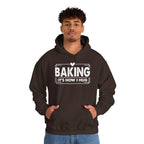 Man wearing the dark chocolate Baking It's How I Hug Hoodie