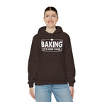 Woman wearing the dark chocolate Baking It's How I Hug Hoodie