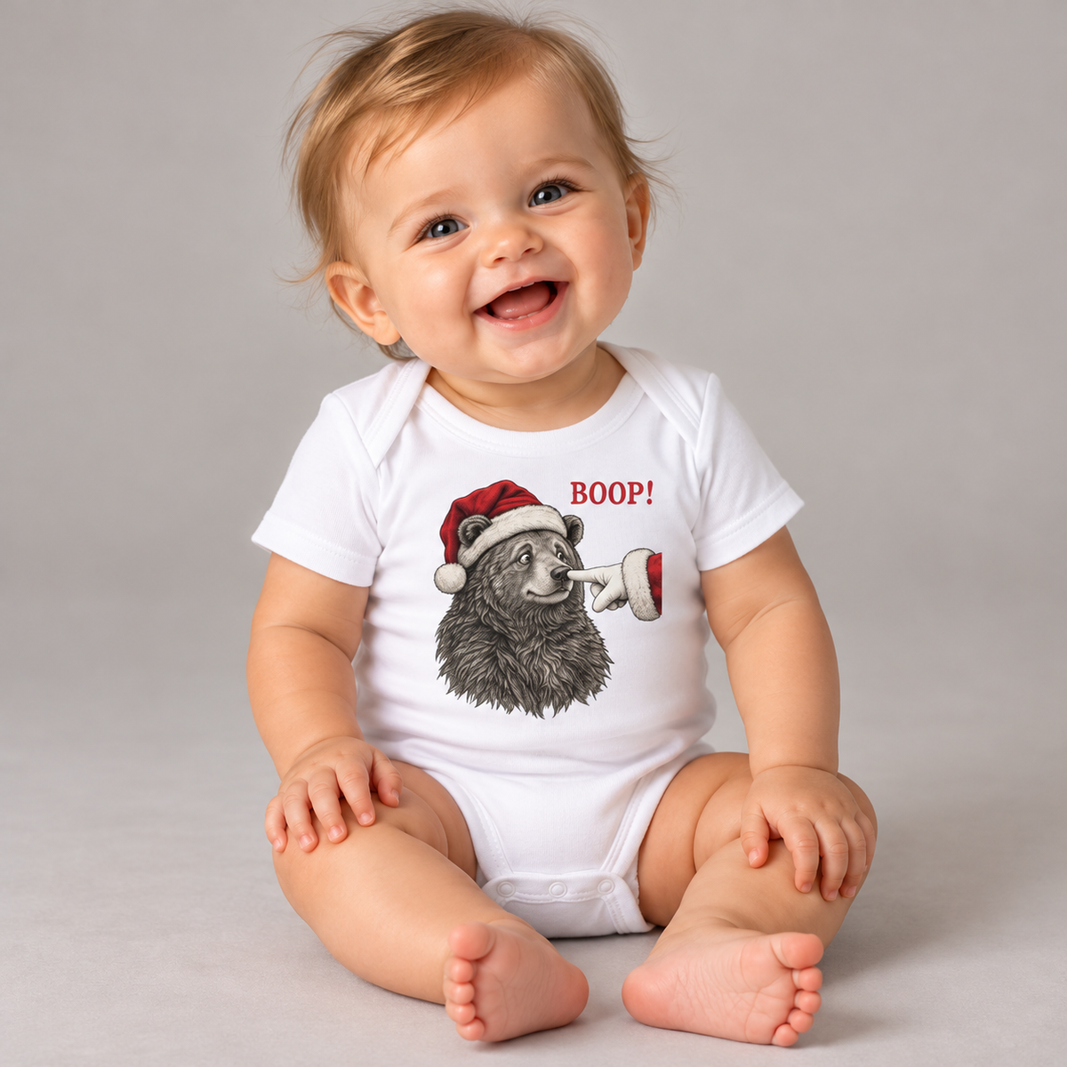 Baby wearing the Bear Boop Christmas Baby Bodysuit