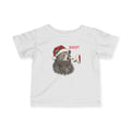 White Bear Boop Christmas baby t-shirt with a Santa hat bear getting booped on the nose, front view